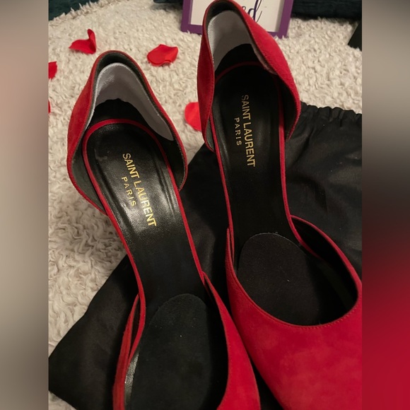 Authentic Saint Laurent Paris red D’orsay suede pumps with dust bag. - Picture 6 of 10